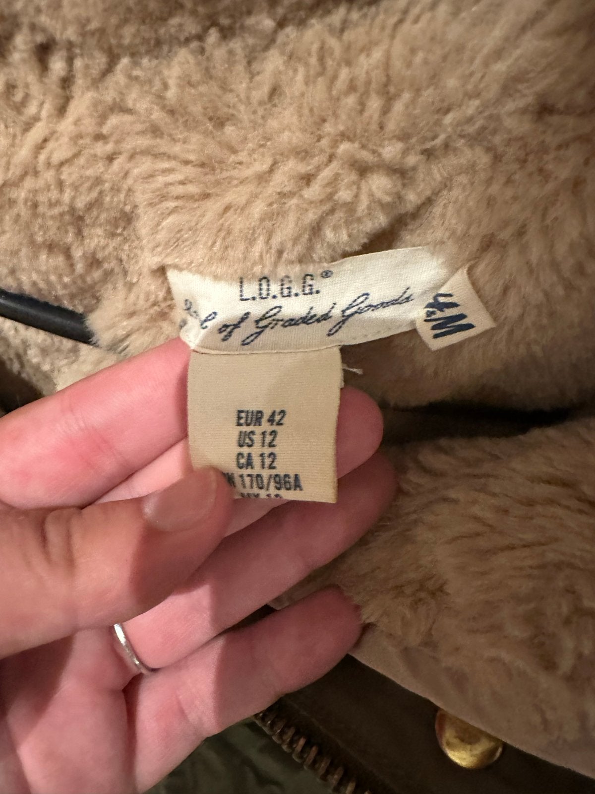H&M L.O.G.G. Parka met teddy voering en bontkraag, Ophalen, Nieuw, Maat 42/44 (L), Groen