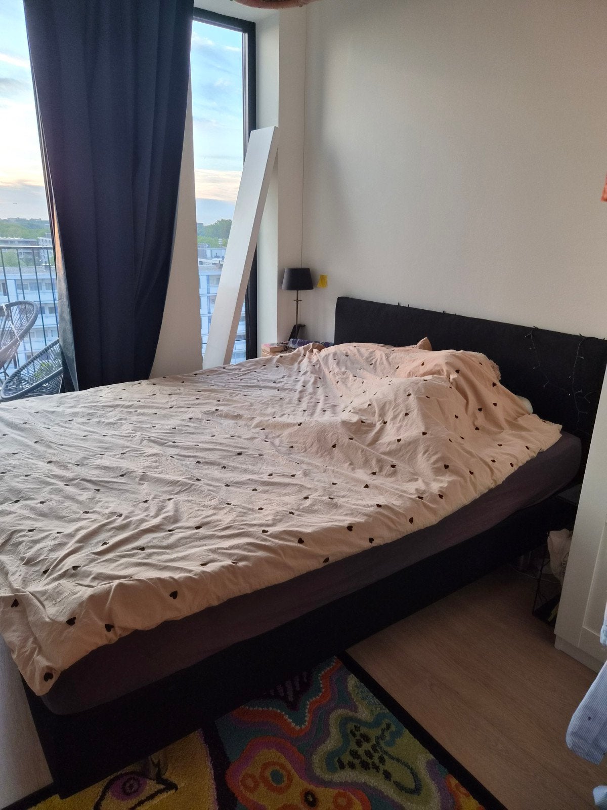 Tweepersoonsbed met hoofdbord - Zwart, 160x200 cm, Ophalen, Gebruikt, Zwart, Tweepersoons