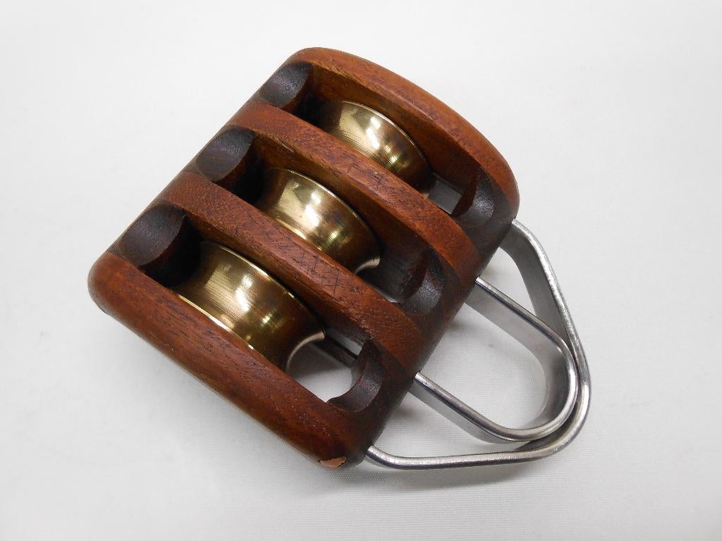 Houten Blok / Katrol, Drieschijfs, teak, 12 - 14 mm lijn, Ophalen of Verzenden, Nieuw, Lijn of Blok
