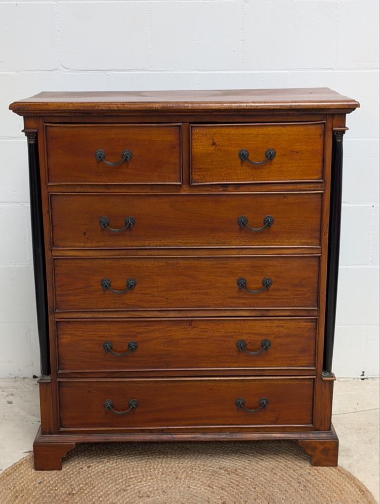 Empire Mahonie houten ladekast met 6 laden, Antiek en Kunst, Ophalen of Verzenden
