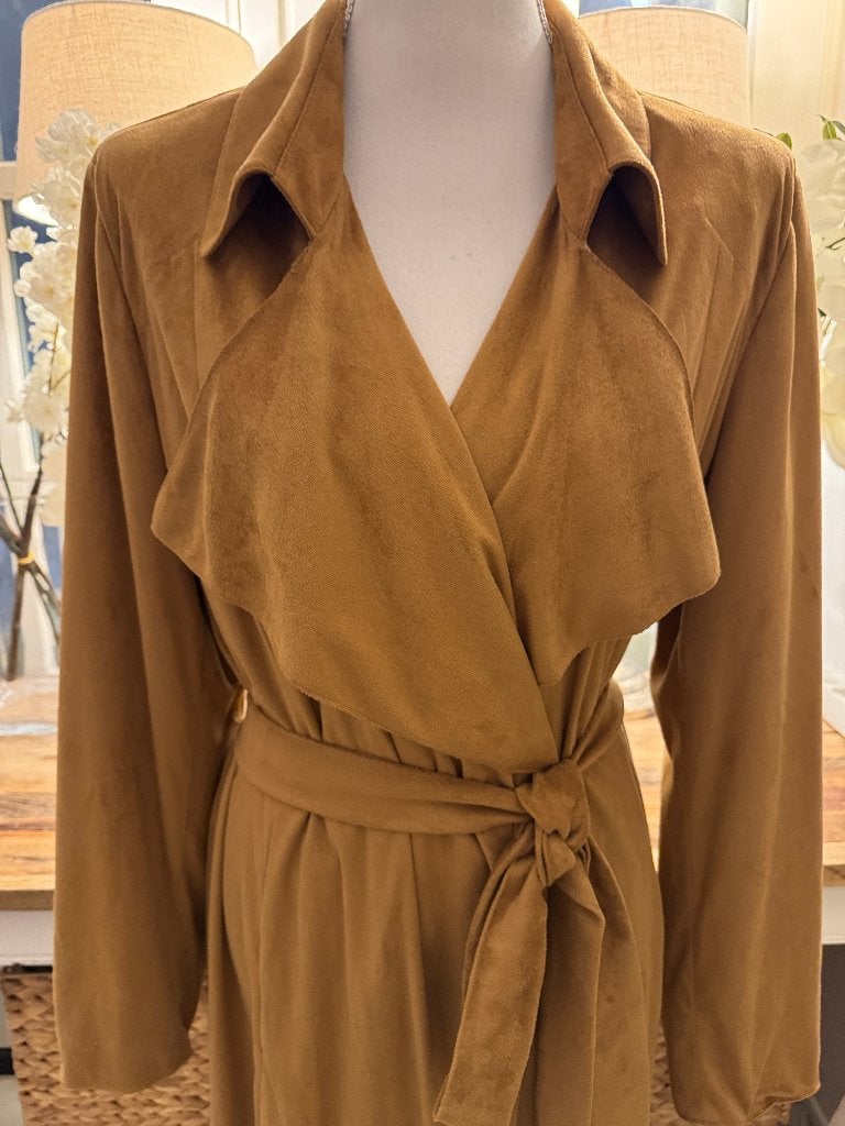 Camel-Bruine kunst-suède tussenjas Baronia, 40-42/L, ZGAN., Verzenden, Zo goed als nieuw, Maat 38/40 (M), Bruin
