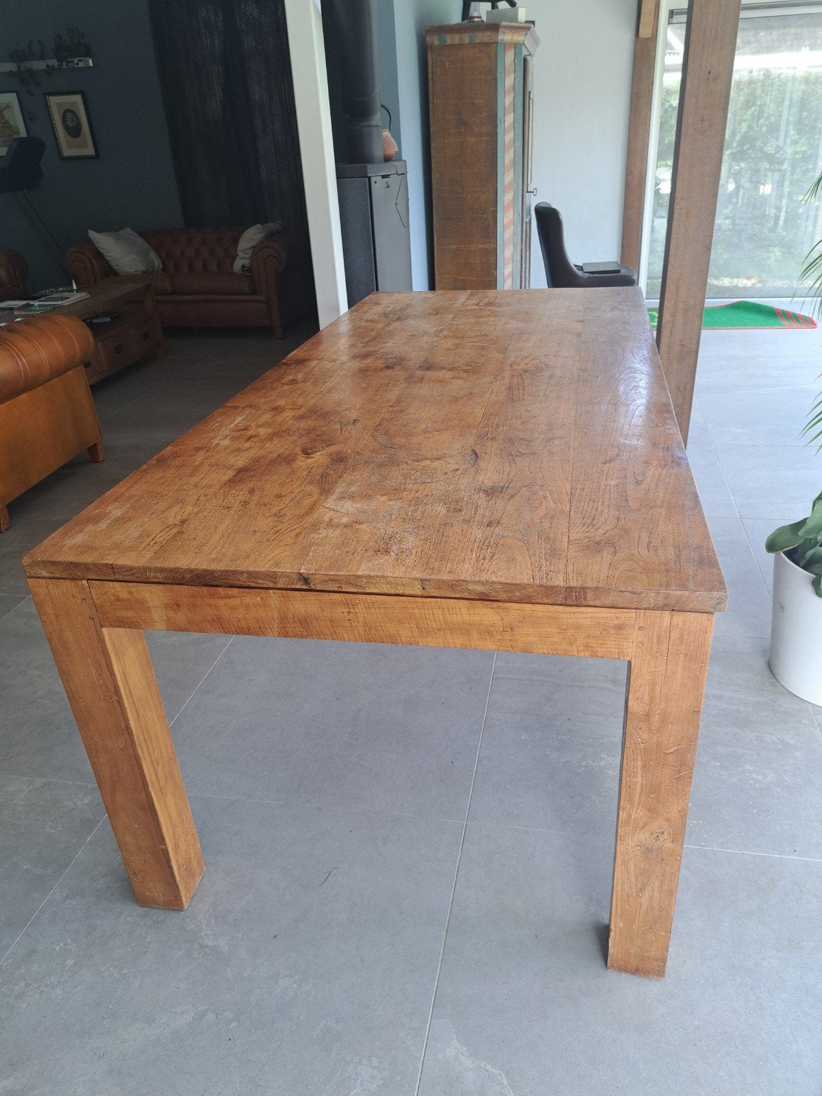 Teak eettafel, Huis en Inrichting, Tafels | Eettafels, Gebruikt, Teakhout, 200 cm of meer, Rechthoekig