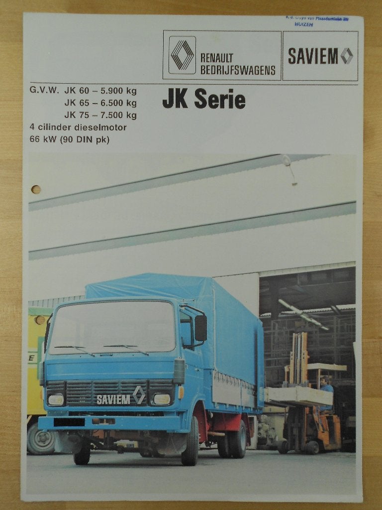Saviem JK 1978 Brochure – JK60 JK65 JK75 Renault, Boeken, Saviem, Ophalen of Verzenden, Zo goed als nieuw, Renault