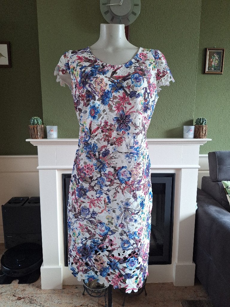 Caroline Biss opengewerkte jurk see trough 38 M, Kleding | Dames, Jurken, Maat 38/40 (M), Zo goed als nieuw, Knielengte, Caroline Biss