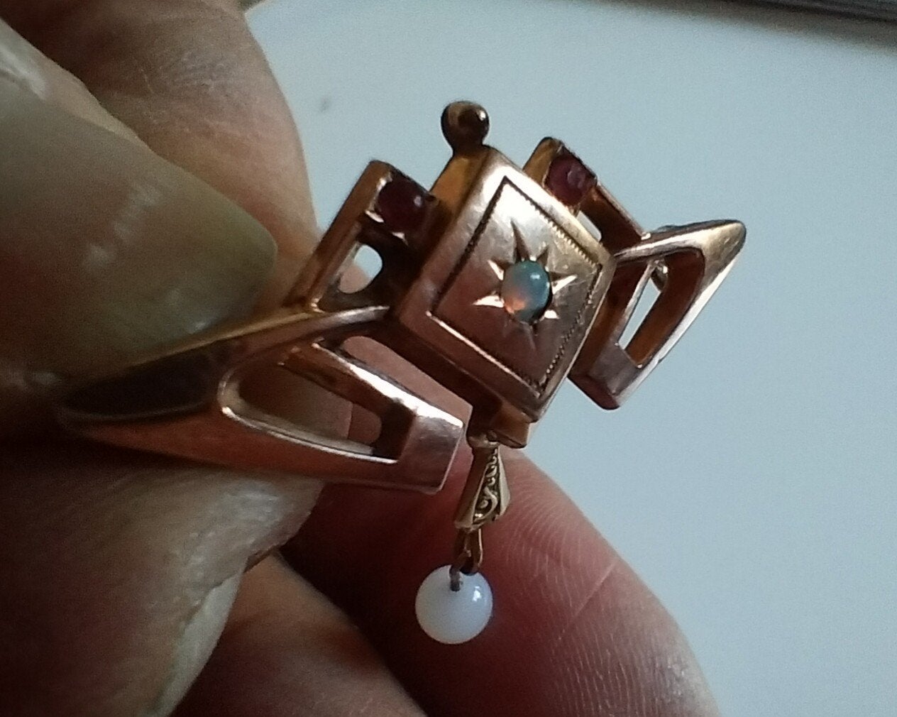 Prachtige art deco broche Opaal, Robijn, Verzenden, Overige materialen, Broche