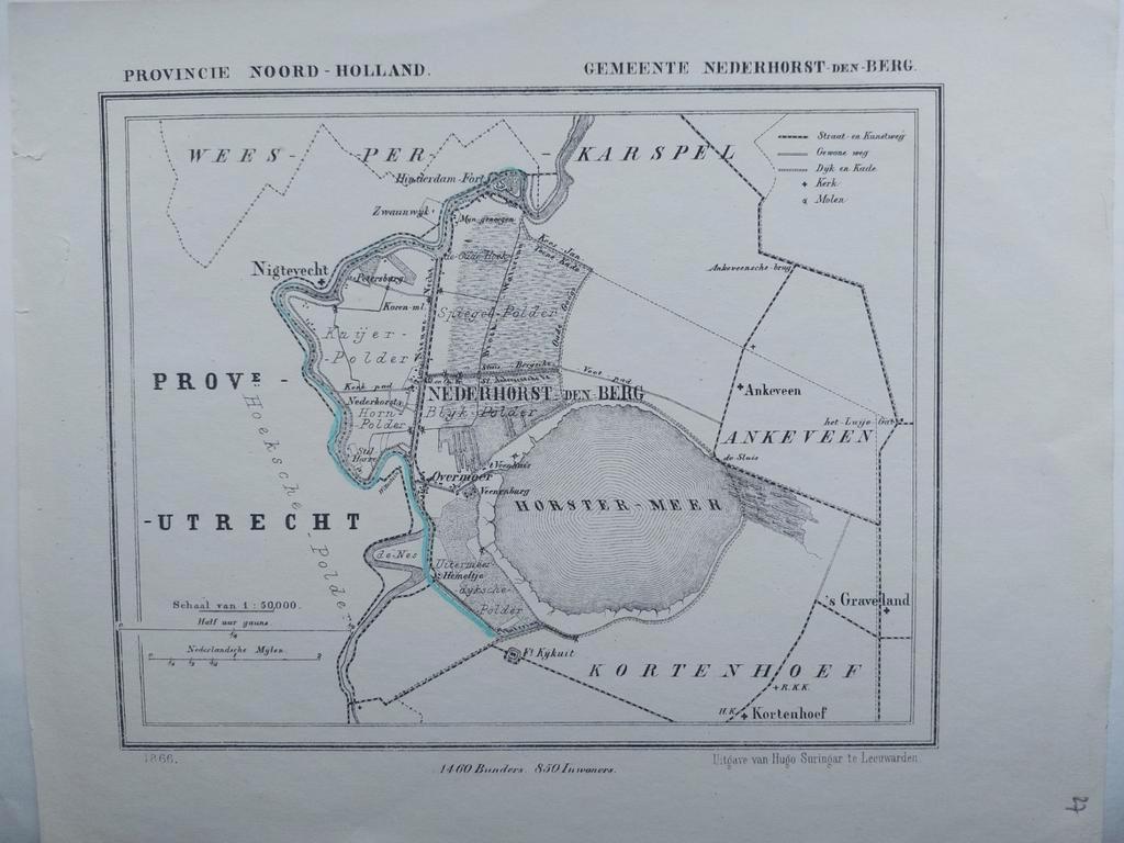 27 / Nederhorst den Berg Nigtevecht  Kortenhoef Litho 1866, Antiek en Kunst, Ophalen of Verzenden