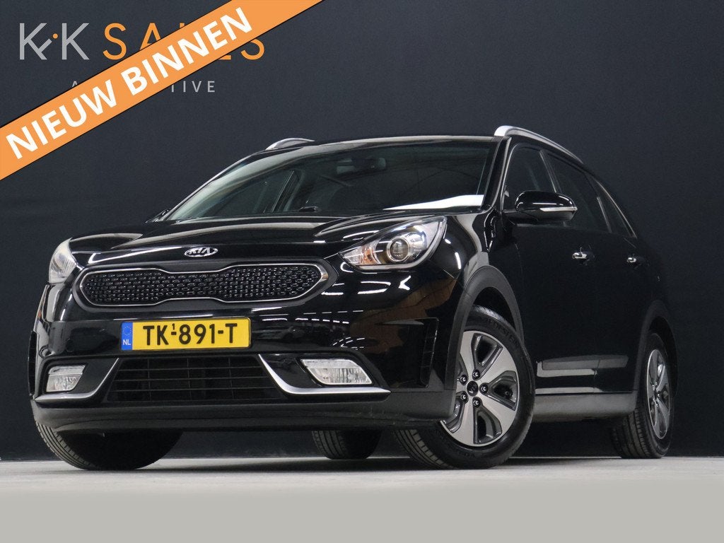 Kia Niro 1.6 GDi Hybrid DynamicLine [APPLE CARPLAY, ANDROID,, Auto's, Gebruikt, Leder en Stof, Zwart, 26 km/l