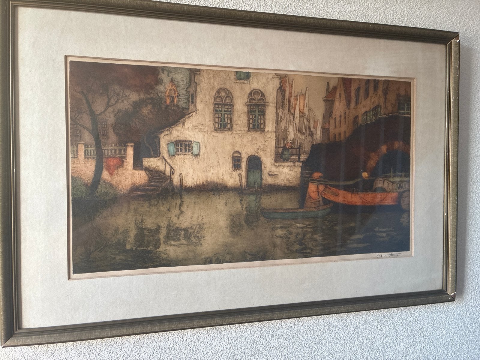 Gesigneerde Ets van Alfons van Neste - Brugge Stadsgezicht, Antiek en Kunst, Ets, Stadsgezicht, Ophalen of Verzenden, Gesigneerd