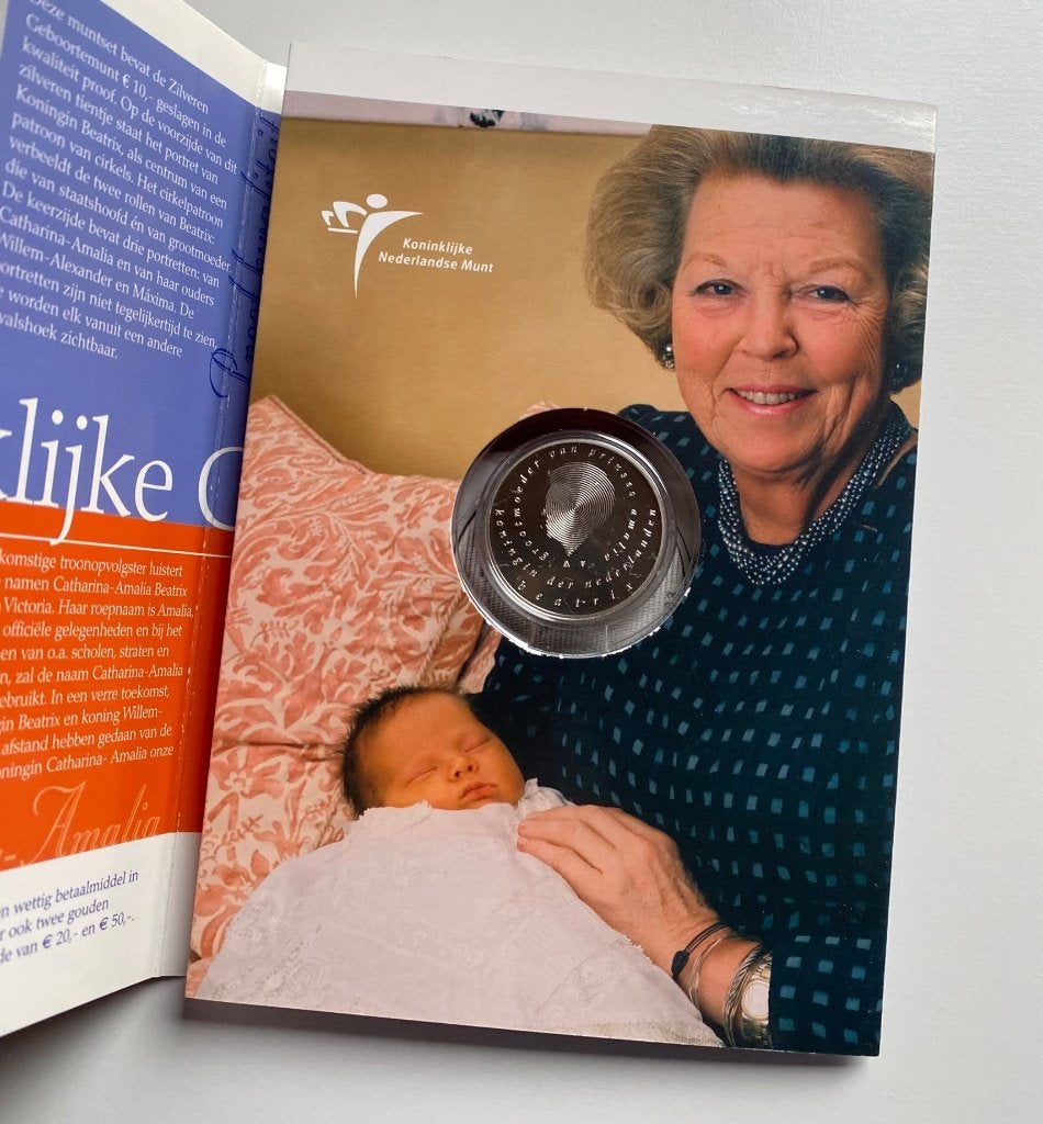 10 Euro 2004 Geboortemunt Prinses Amalia - proof in folder, Koningin Beatrix, Euro's, Ophalen of Verzenden, Losse munt