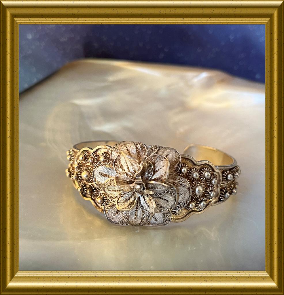 Oude filigrain zilveren armband, Sieraden, Tassen en Uiterlijk, Antieke sieraden, Ophalen of Verzenden, Zilver, Armband