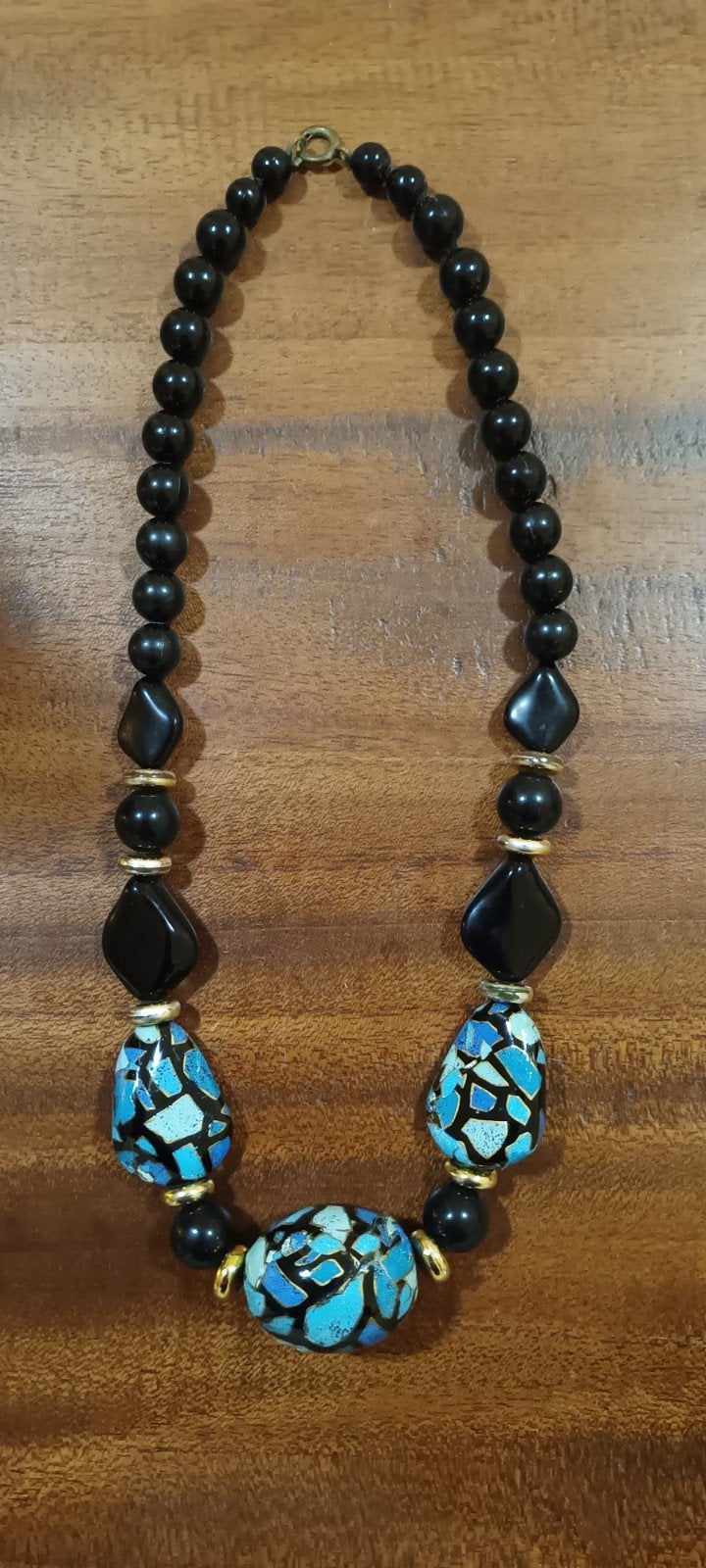 Vintage ketting met blauw-zwarte kralen, Ophalen of Verzenden, Gebruikt, Zwart, Overige materialen