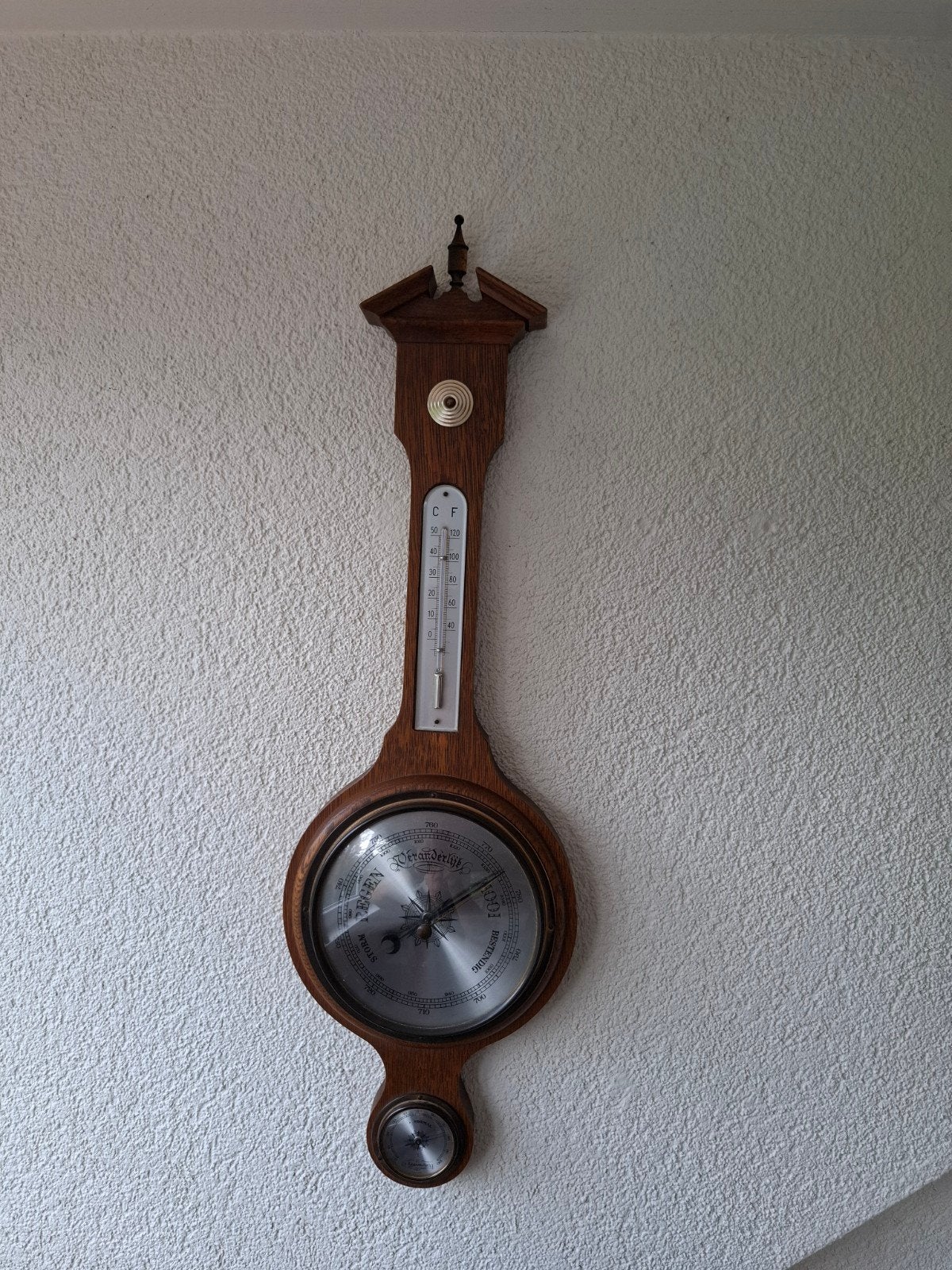 Antieke Barometer met Thermometer - Hout, Audio, Tv en Foto, Ophalen of Verzenden, Gebruikt, Barometer