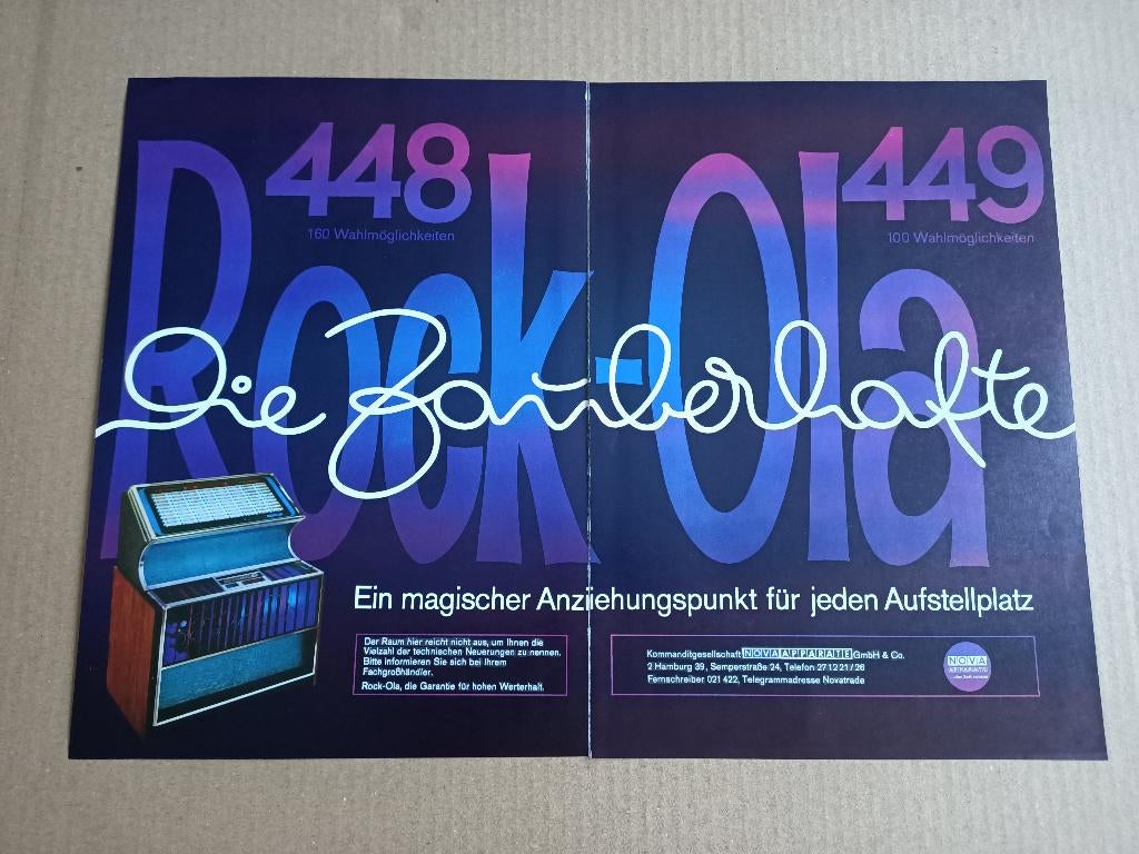 Reclame: Rock-ola 448/449 (1972) jukebox, Verzamelen, Verzenden, Gebruikt, 1950 tot 1960, Seeburg