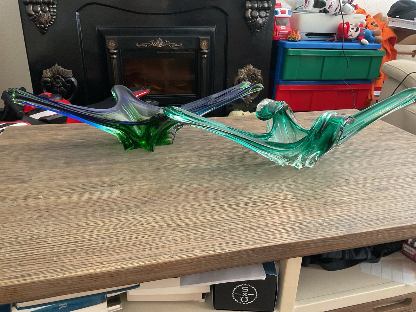 2 Grote Murano Schalen - Groen en Blauw Glas, Ophalen