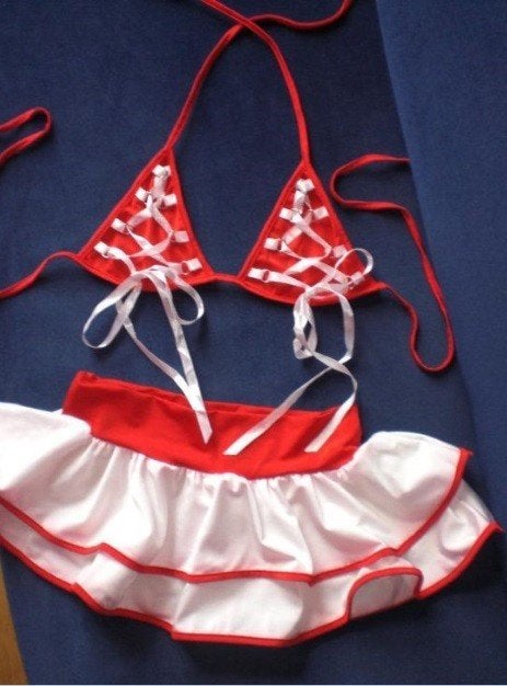 Nieuw tweedelig setje rokje topje wit rood sexy clubwear S, Ophalen, Rood, Setje