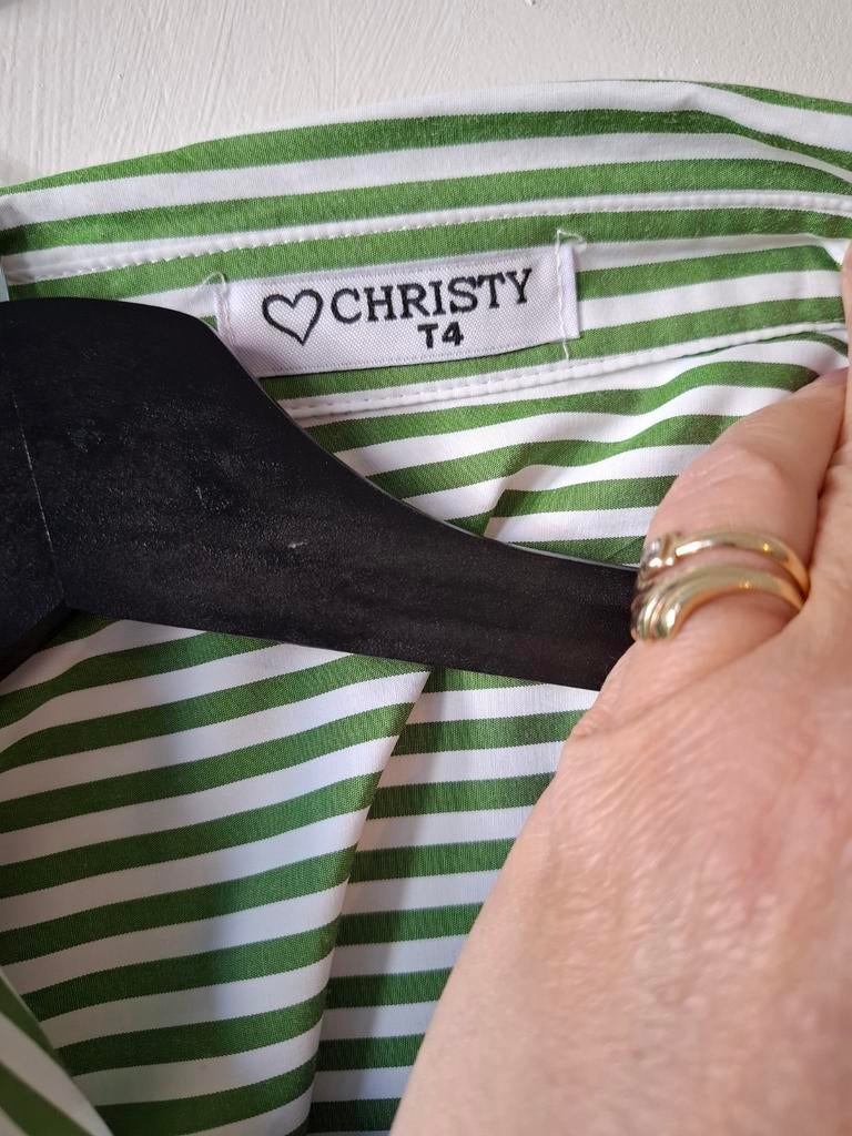 Christy groen/wit gestreepte lange blouse/jurkje maat: XL/42, Maat 38/40 (M), Christy, Onbekend, Ophalen of Verzenden
