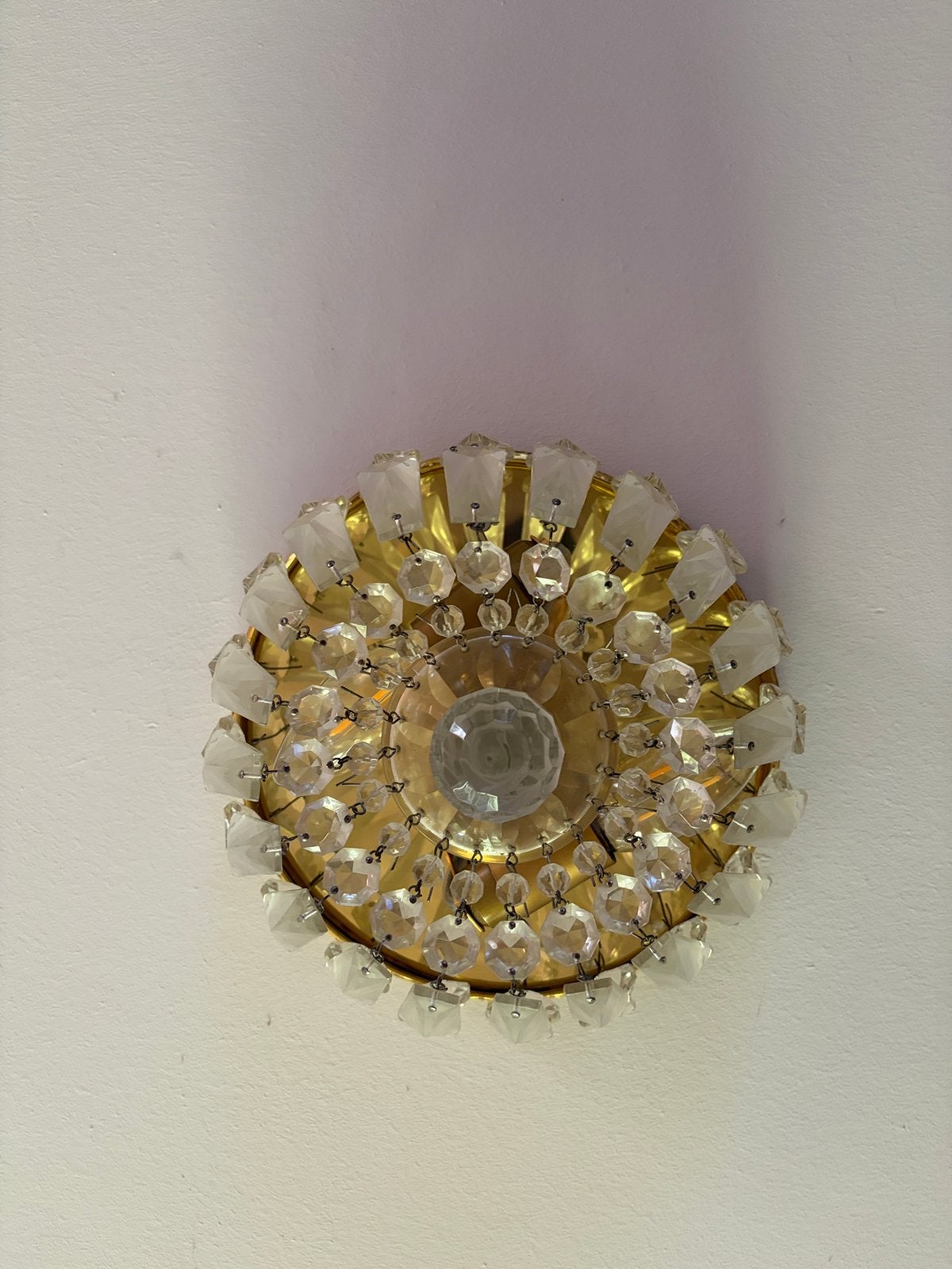 Twee vintage plafondlampen met kristallen, Ophalen, Gebruikt, Vintage, Overige fittingen
