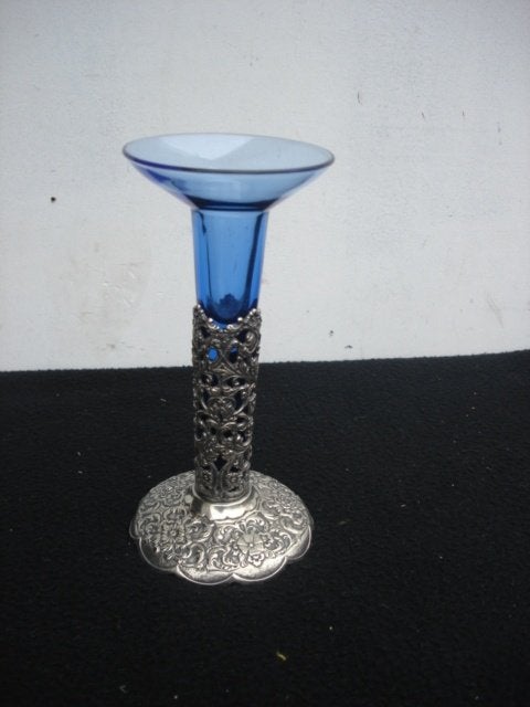 Antiek vaasje met verzilverde voet [ Silplex 90 ], Antiek en Kunst, Ophalen of Verzenden