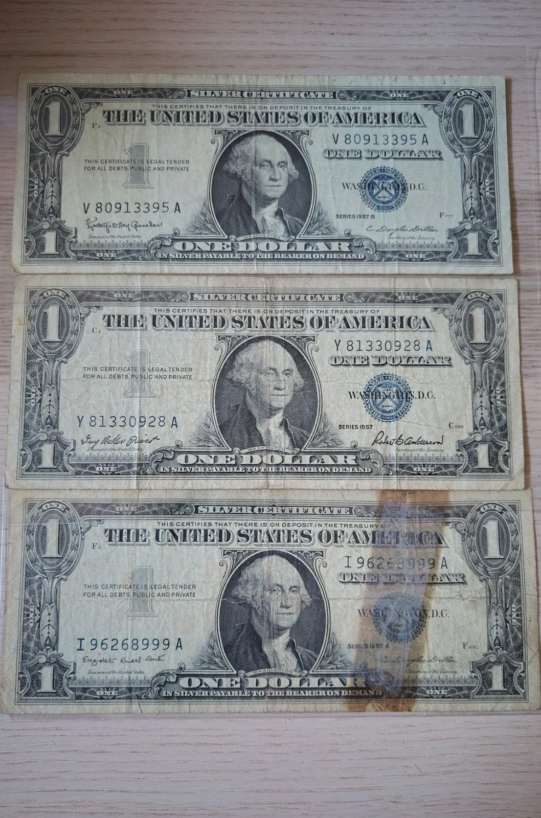 3x 1 Dollar Biljetten 1957, Verzenden, Noord-Amerika, Setje