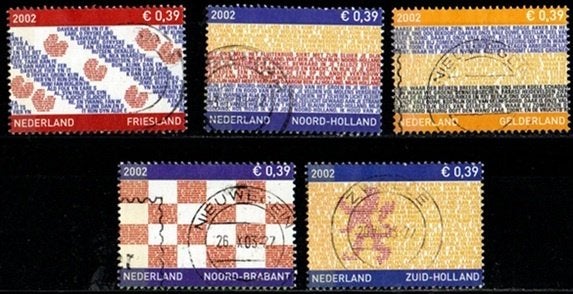 Nederland nr. 2065, 2067-2069 en 2071 Provincie gestempeld, Verzenden, Na 1940, Gestempeld