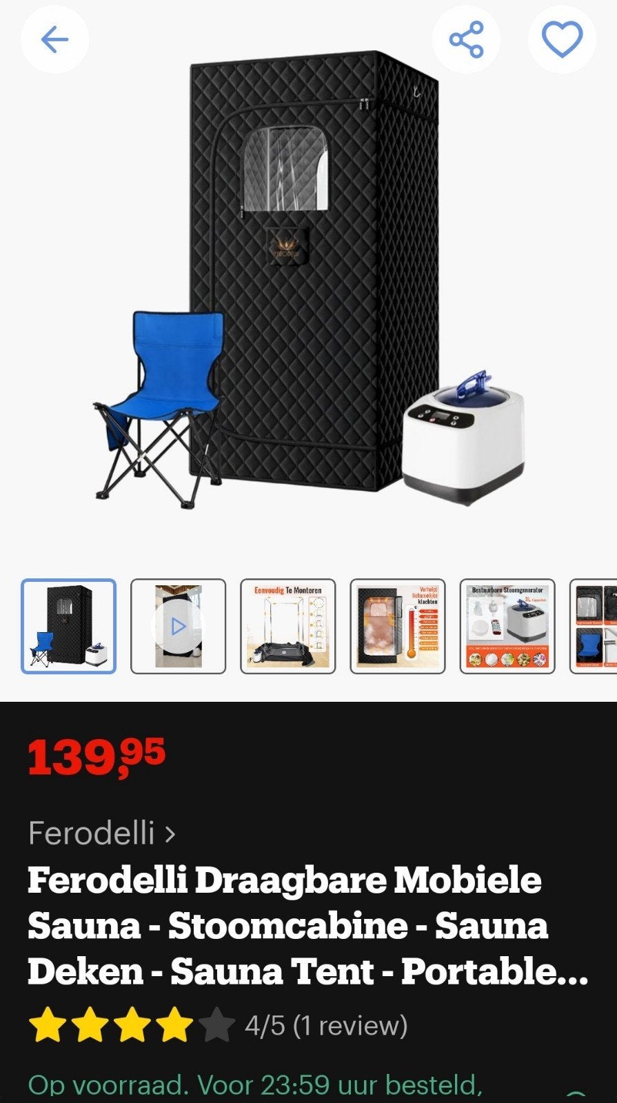 Draagbare Mobiele Sauna Stoomcabine met Stoomgenerator, Ophalen of Verzenden, Zo goed als nieuw