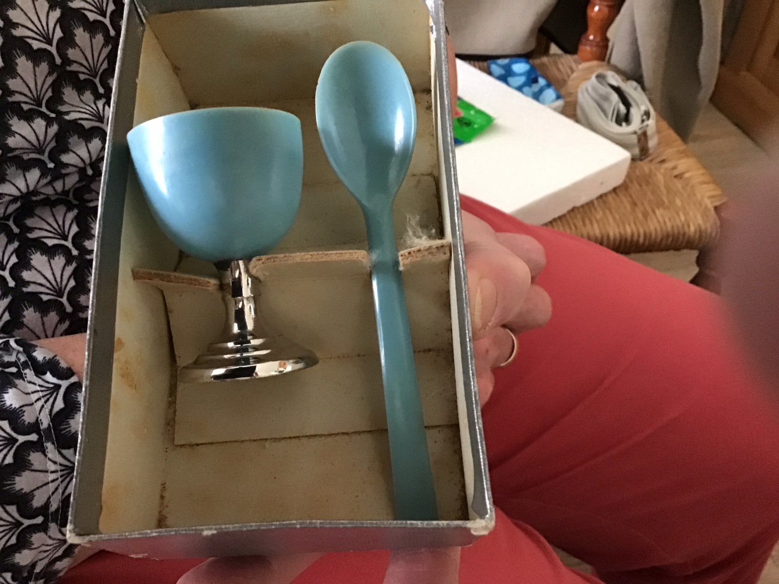 Vintage eierdopje en lepeltje - Jaren '50, Ophalen of Verzenden