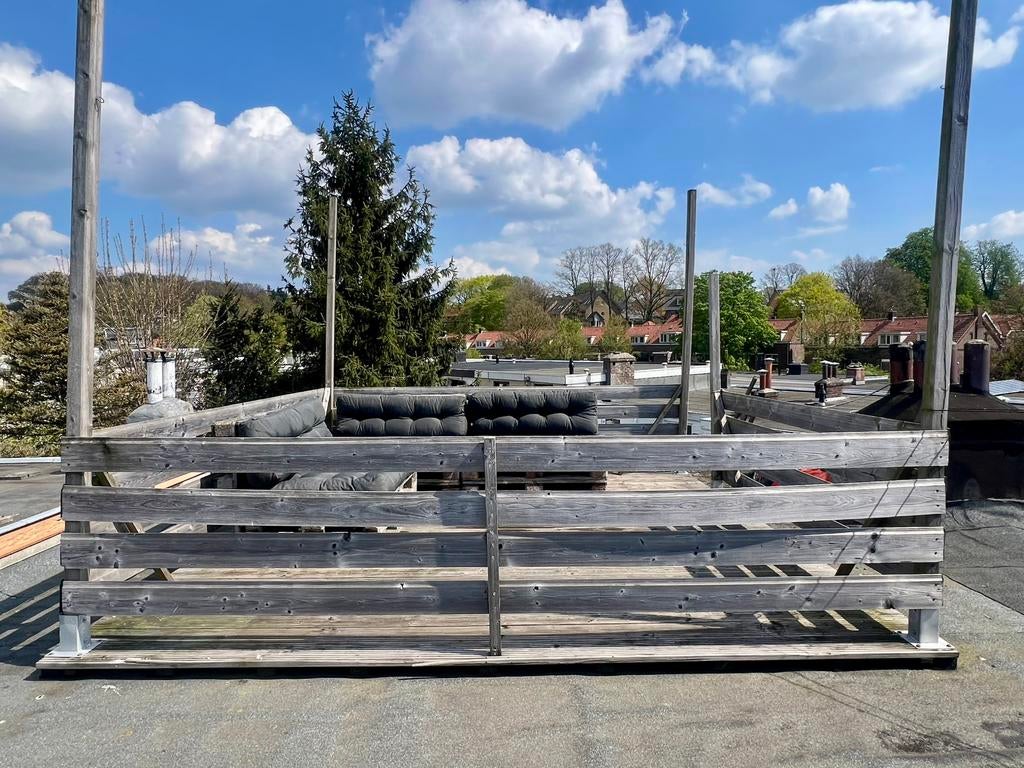 Dakterras met palletbanken en kussens (3.6x3.6m), Ophalen, Gebruikt, 250 cm of meer, Planken