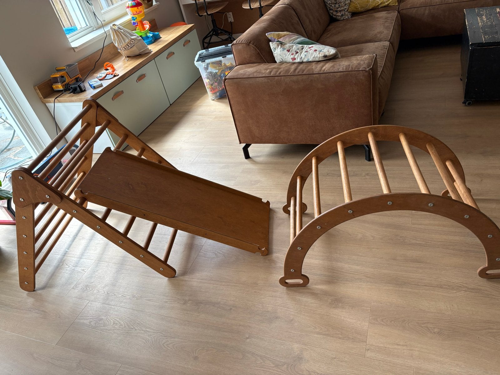 Etsy houten Montessori Pikler klimrek met glijbaan en boog, Ophalen, Gebruikt