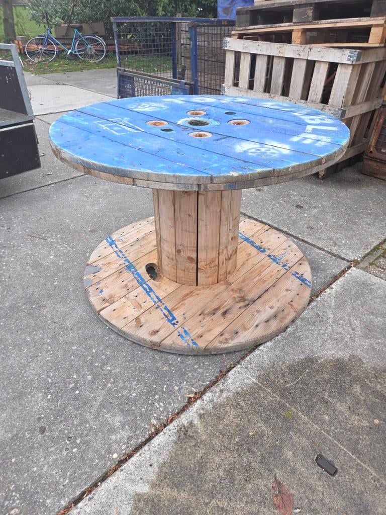 Houten kabelhaspel tafel, Huis en Inrichting, Ophalen, Gebruikt, Rond, Industriëlen