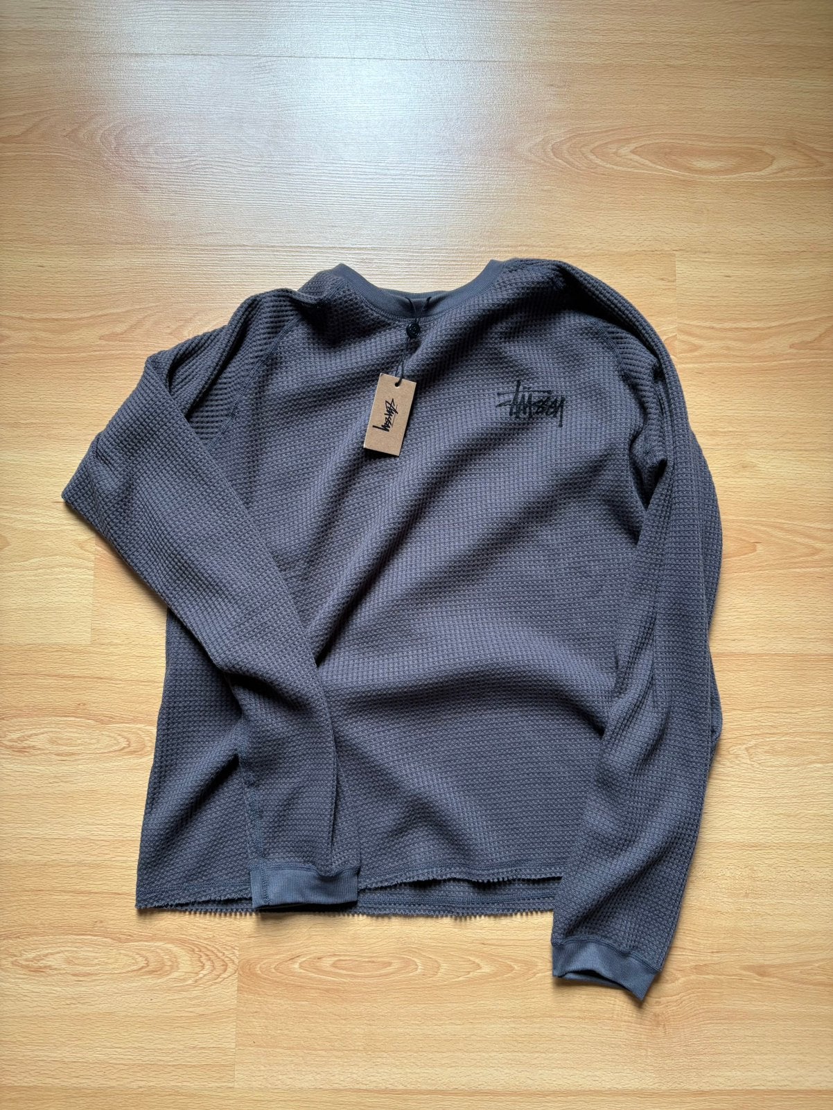 Stussy waffle knit longsleeve, Ophalen of Verzenden, Zo goed als nieuw, Maat 48/50 (M), Zwart