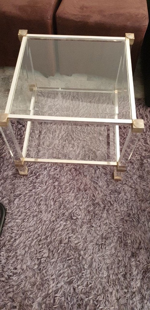 Pierre Vandel Paris Salontafel - Glas en Metaal, Ophalen, 50 tot 100 cm, Zo goed als nieuw, Glas