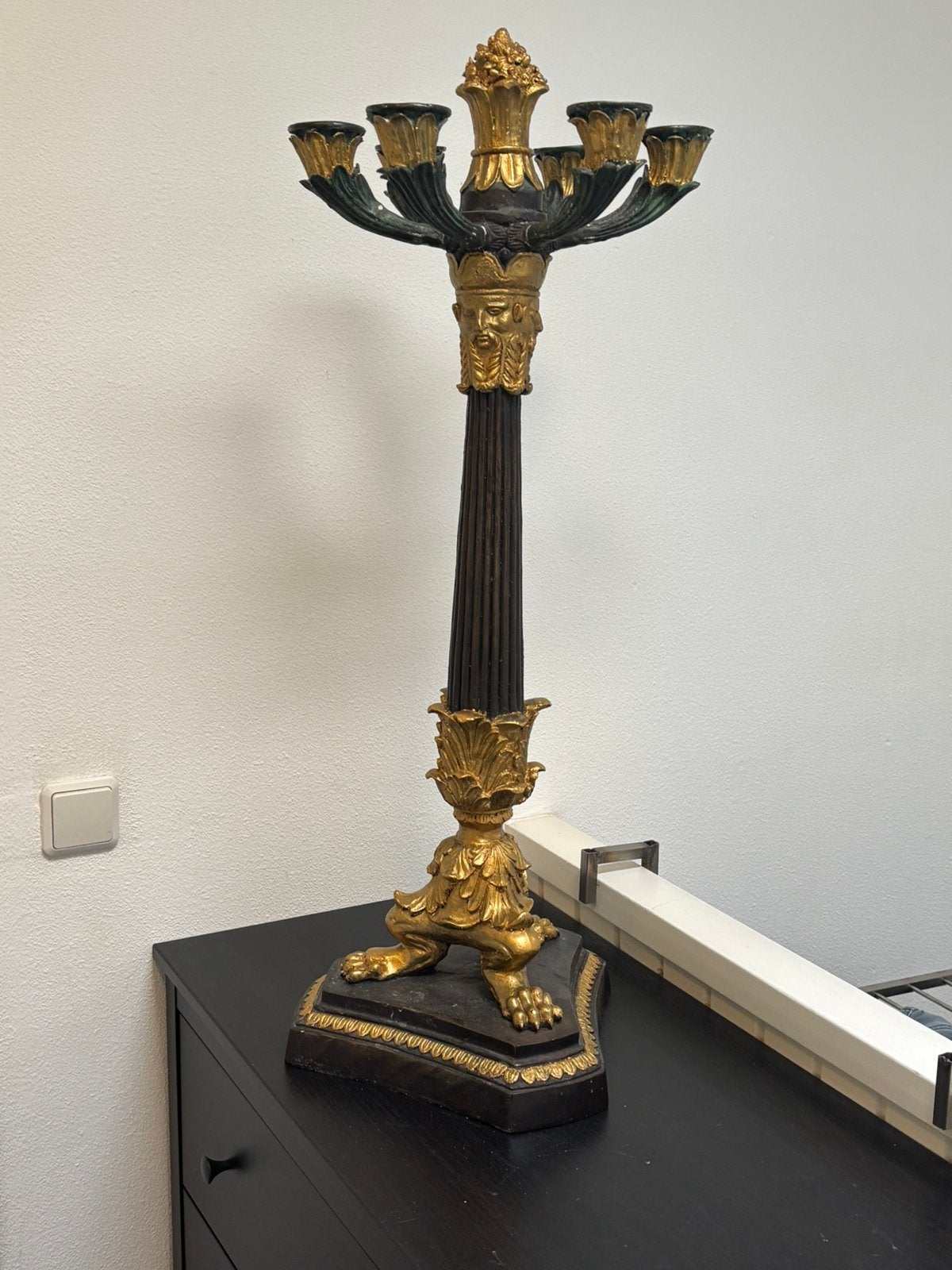 Bronzen kandelaar 92 hoog, Antiek en Kunst, Antiek | Kandelaars, Ophalen of Verzenden, Koper of Brons