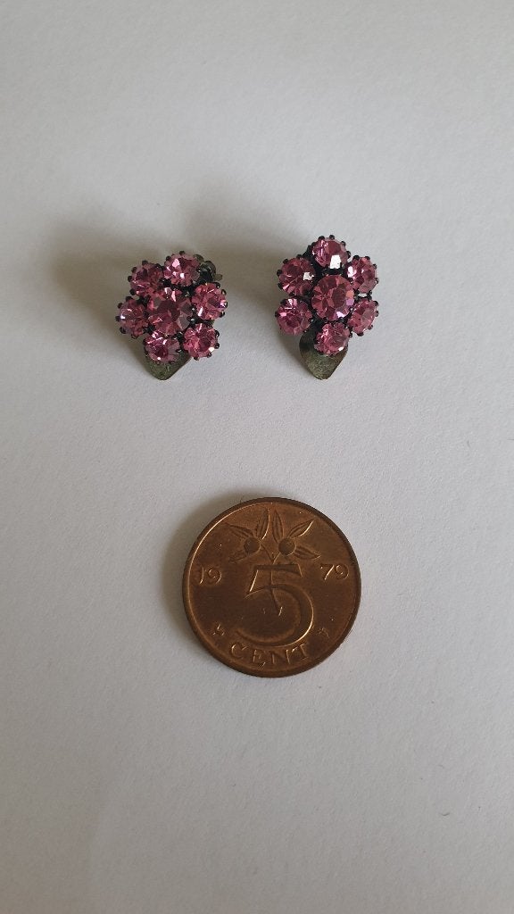 0943 roze strass steentjes oorclips, Sieraden, Tassen en Uiterlijk, Oorbellen, Verzenden, Nieuw, Roze, Zilver