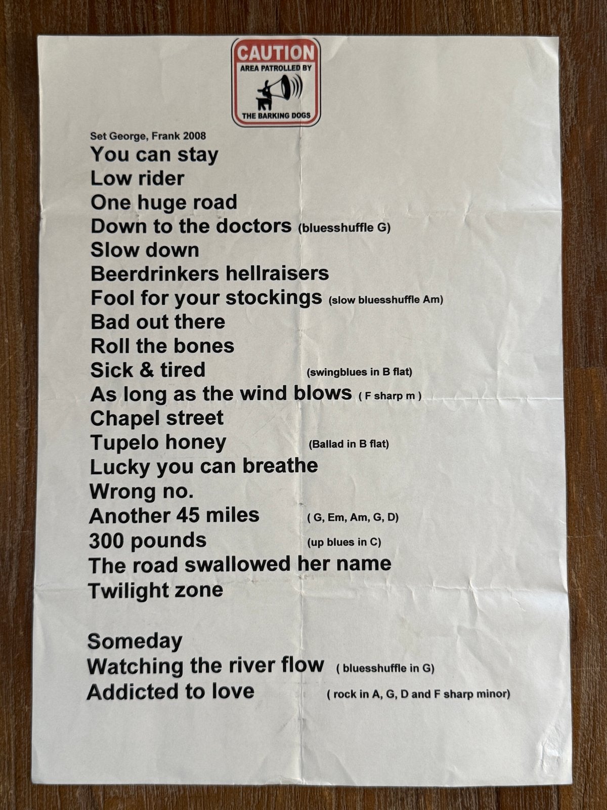 Setlist George Kooymans Frank Carillo Jazz Hillegersberg ‘08, Ophalen of Verzenden, Gebruikt, Boek, Tijdschrift of Artikel