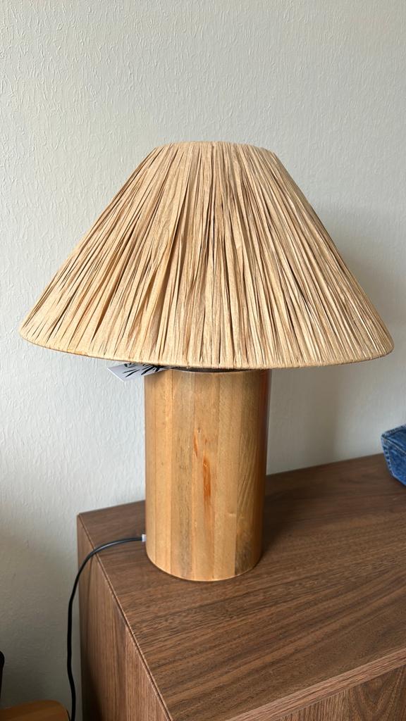 Japandi Xenos lampvoet - ø13.7x32 cm met lampenkap Raffia, Ophalen, Nieuw, Minder dan 50 cm