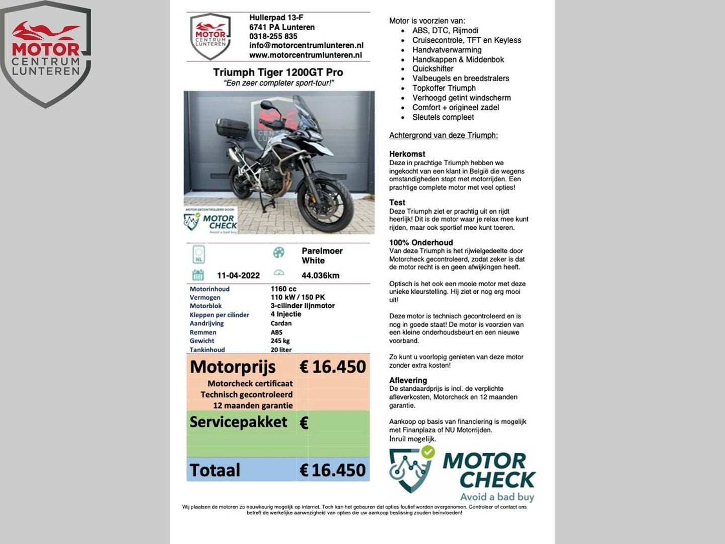 TRIUMPH Tiger 1200GT Pro compleet, Motoren, 1215 cc, Motorrijbewijs A, Bedrijf, Meer dan 35 kW