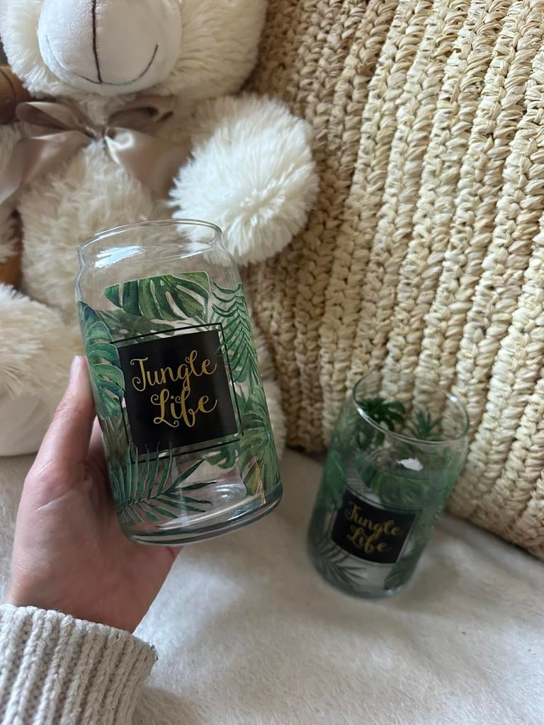 Twee nieuwe glazen met tekst jungle life, Ophalen of Verzenden, Nieuw