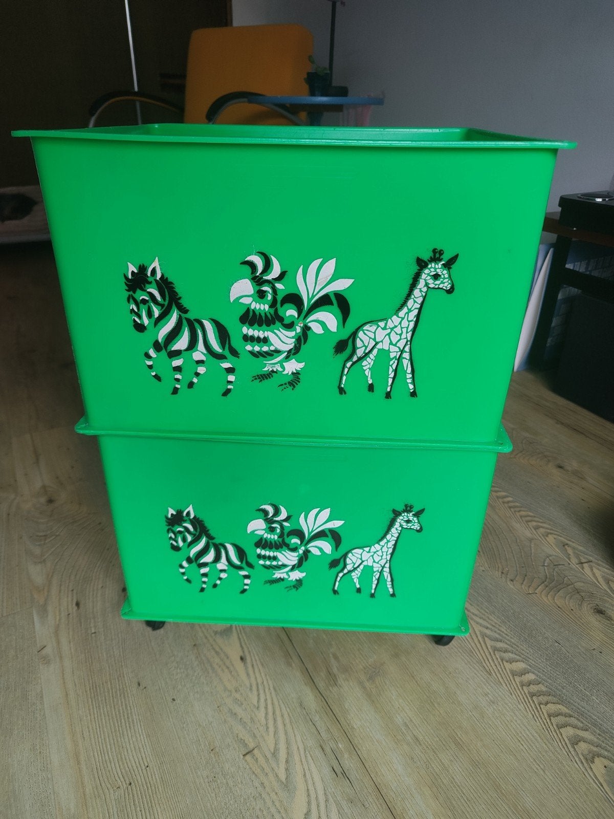 2x Groene Opbergboxen met Dierenprint - Speelgoedkisten, Ophalen, Groen, Gebruikt, Overige stijlen