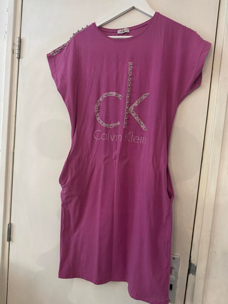 Calvin Klein Dames Jurk met Strass - Maat M, Maat 38/40 (M), Paars, Ophalen of Verzenden, Gedragen