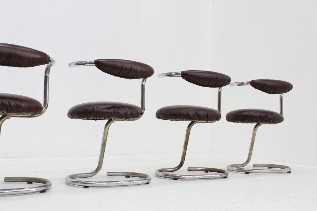 Vintage eetkamer stoelen model Cobra  Giotto Stoppino, Gebruikt, Bruin, Design, Ophalen of Verzenden