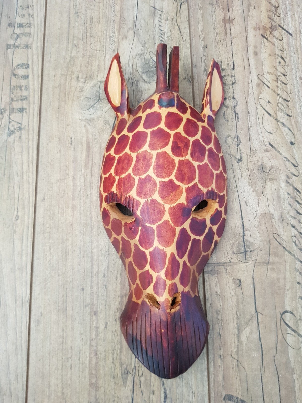 wandmasker van een giraffe, Hout, Decoratieobject, Ophalen of Verzenden, Zo goed als nieuw