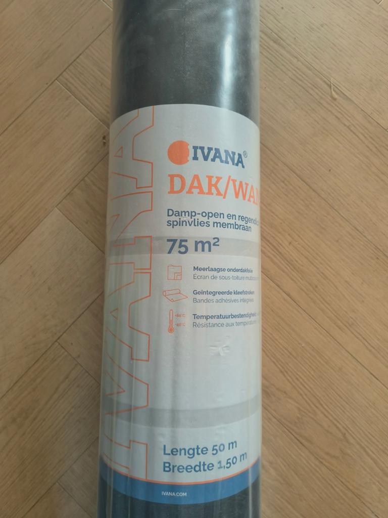 IVANA Dak/Wandfolie 75 m2 in plastic., Doe-het-zelf en Verbouw, Zeil en Folie, Ophalen, Nieuw, 15 m² of meer, Folie