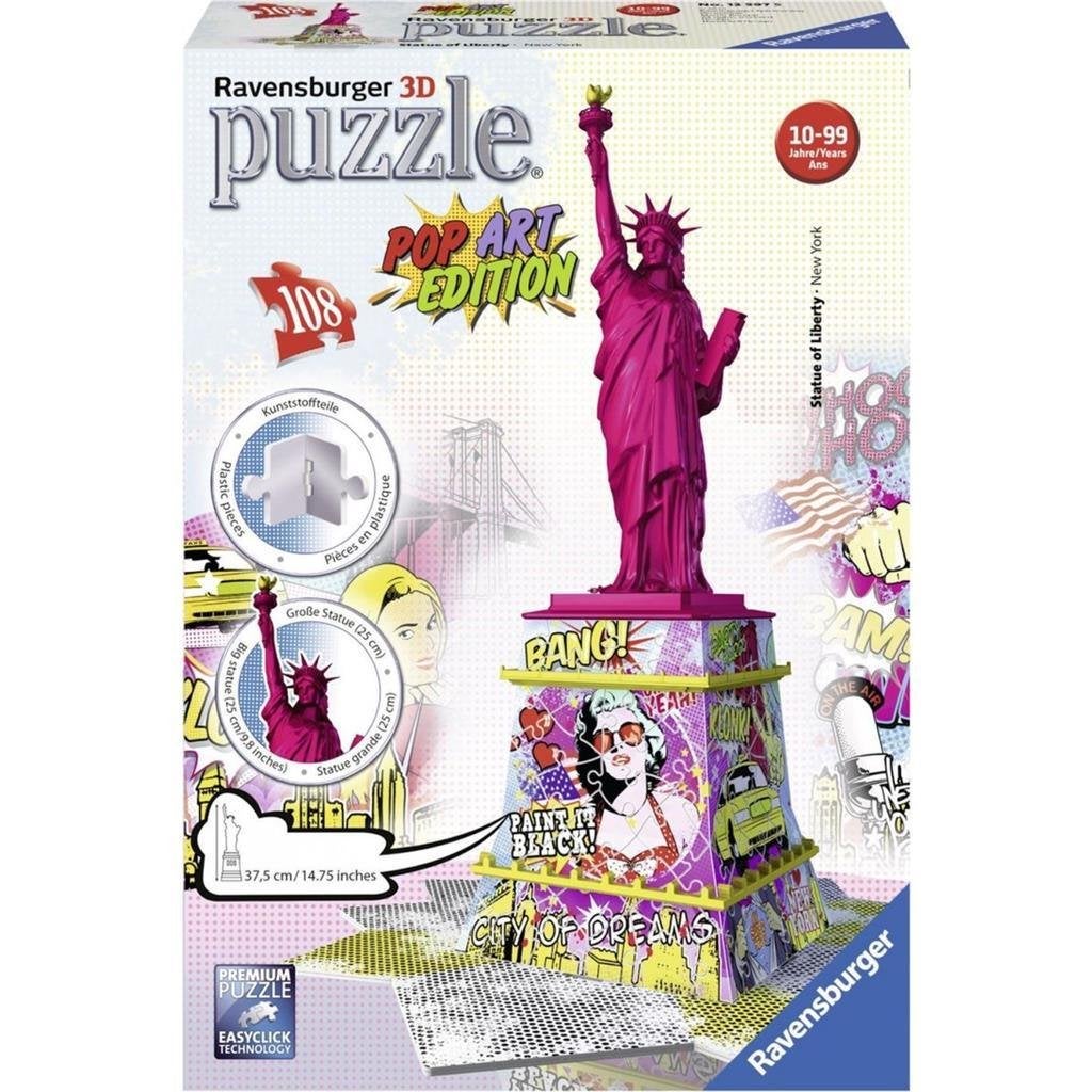 Ravensburger: 3D Pop Art Vrijheidsbeeld 108 stukjes, Ophalen of Verzenden, Minder dan 500 stukjes, Nieuw, Rubik's of 3D-puzzel