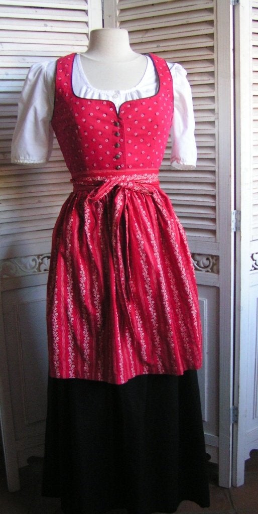 tiroler dirndl jurk schort en blouse maat 34 nr DD 588, Daller, Carnaval, Verzenden, Zo goed als nieuw