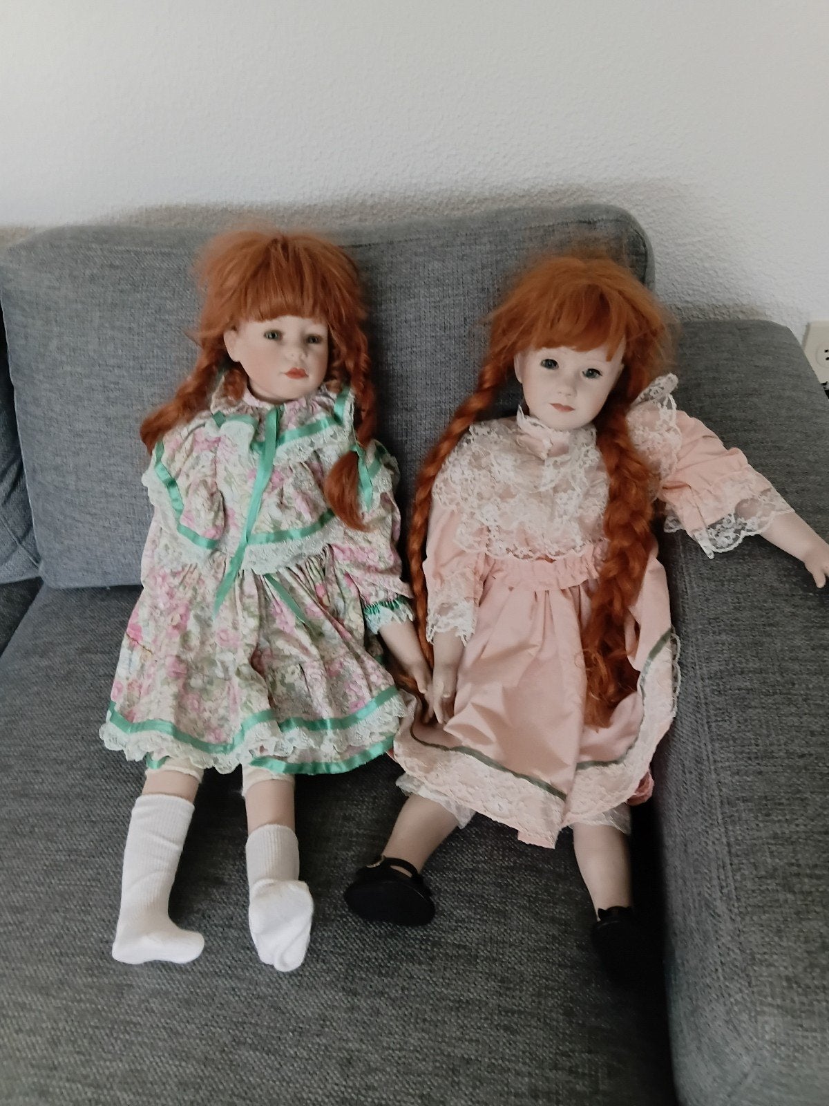2 Porseleinen poppen, 60cm, met afneembare pruik, Ophalen of Verzenden, Gebruikt, Pop