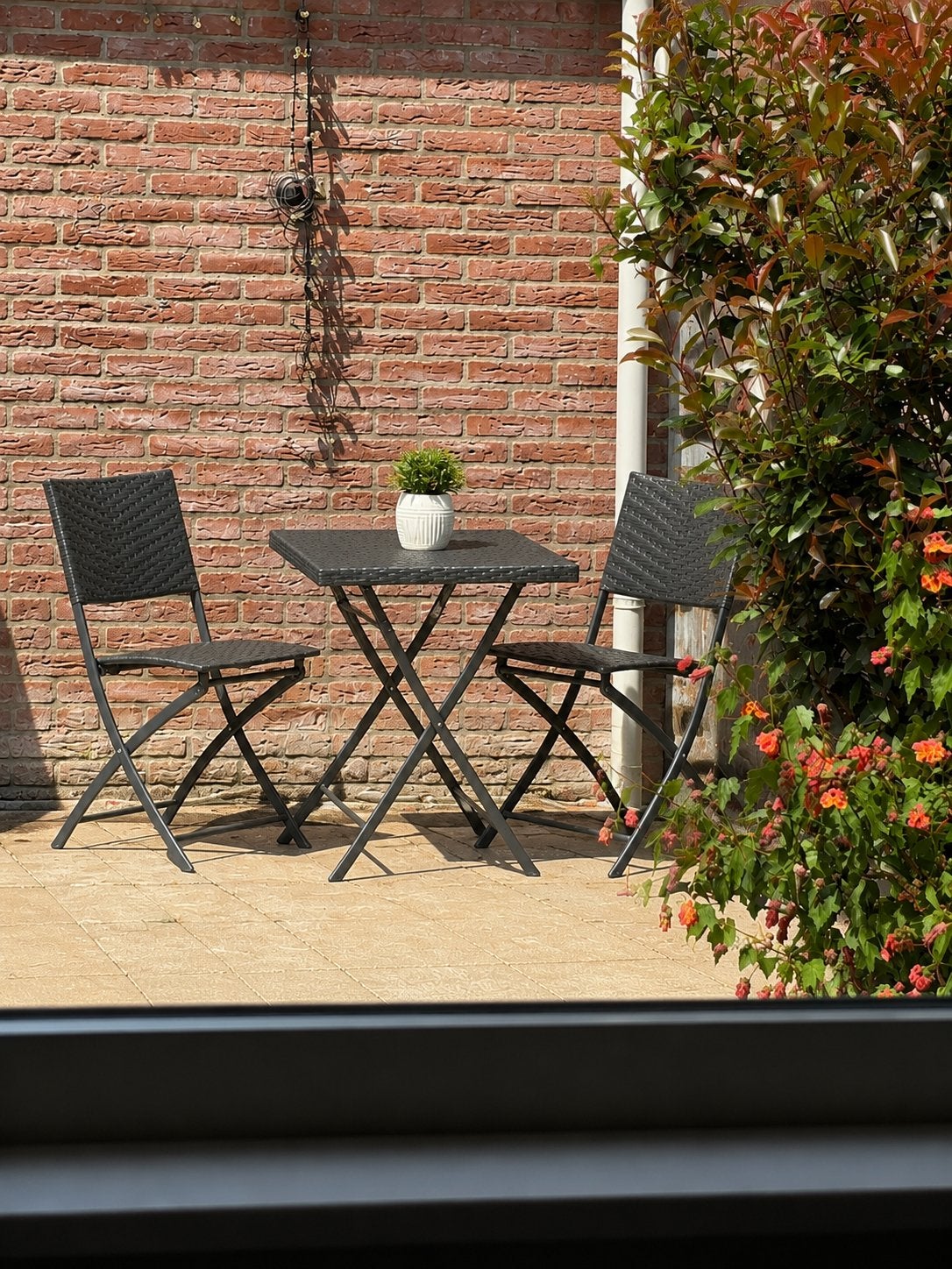 Compacte tuinset: 2 stoelen en tafel, wicker-look, Tuin en Terras, Gebruikt, Wicker, Stoel, Tuinset