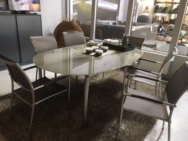 Gloster Chorus tuinset – 6 stoelen en 1 tafel, Ophalen, Info@buitengoed.nl, De Pol 6 - 7581 CZ  Losser, Rvs