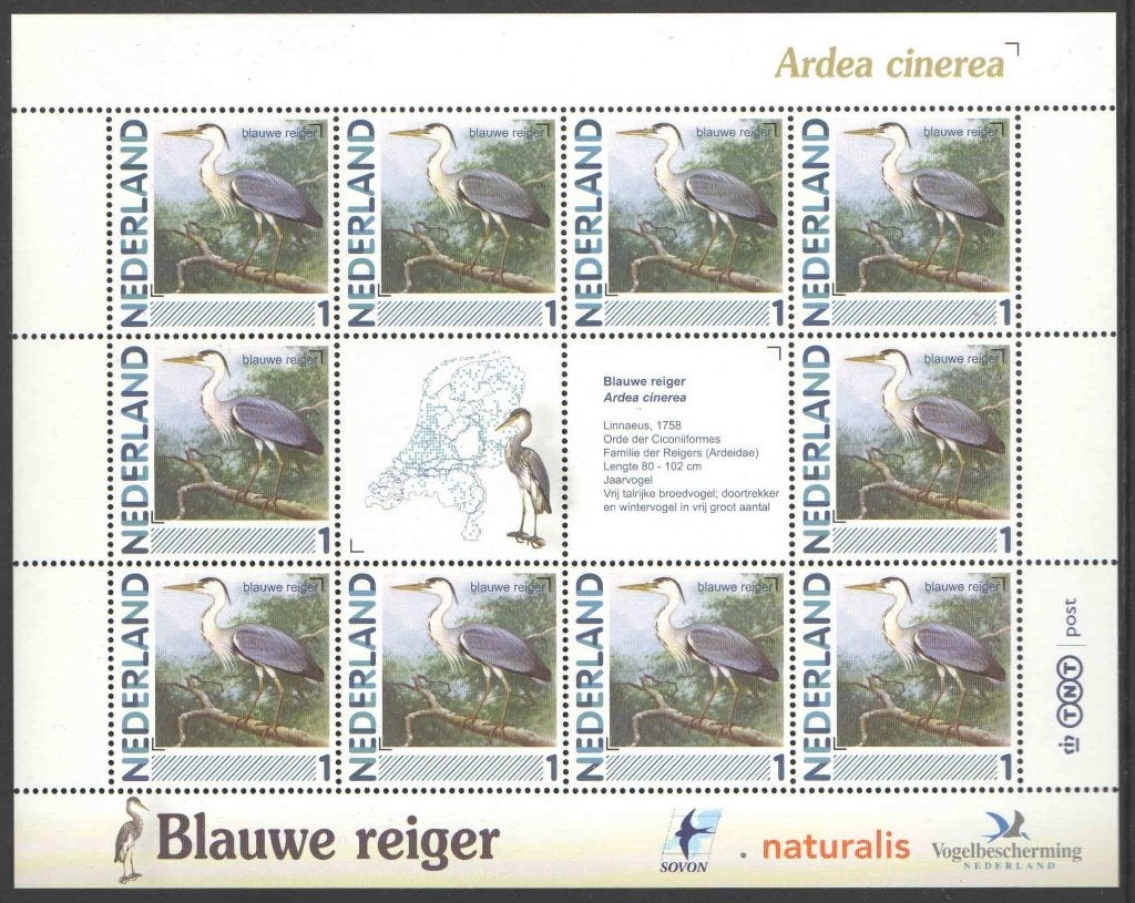 Postzegels Vogels in Nederland: Blauwe reiger, Ophalen of Verzenden, Na 1940, Postfris