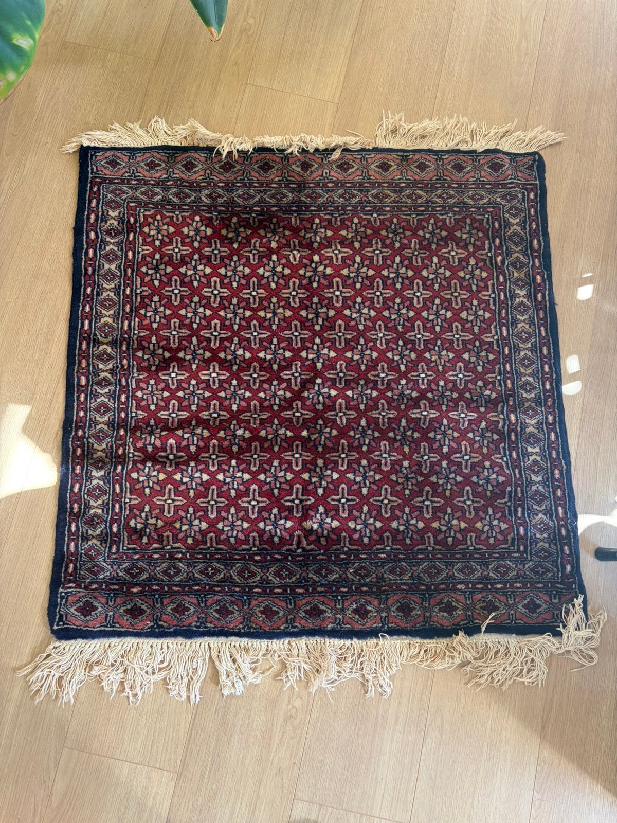 Perzisch tapijt handgeknoopt kleed rood blauw beige roze, 50 tot 100 cm, Perzisch, Vierkant, Zo goed als nieuw