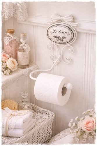 Landelijke toiletrolhouder Le Bain met strik, oude look wit., Ophalen of Verzenden